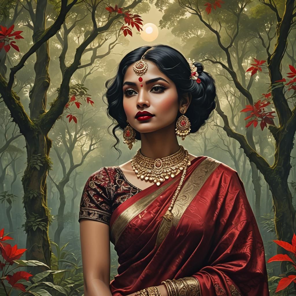 Exotic Fractal Indian Girl in Forest