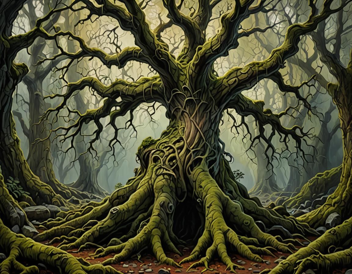 Surreal Tree of Life: Female Form in Impasto Style