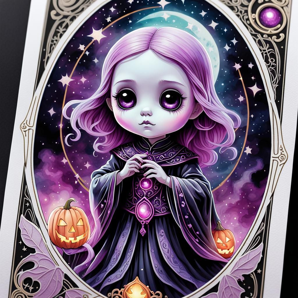 Fantasy Mystical halloween tarot card with an image of a cut...