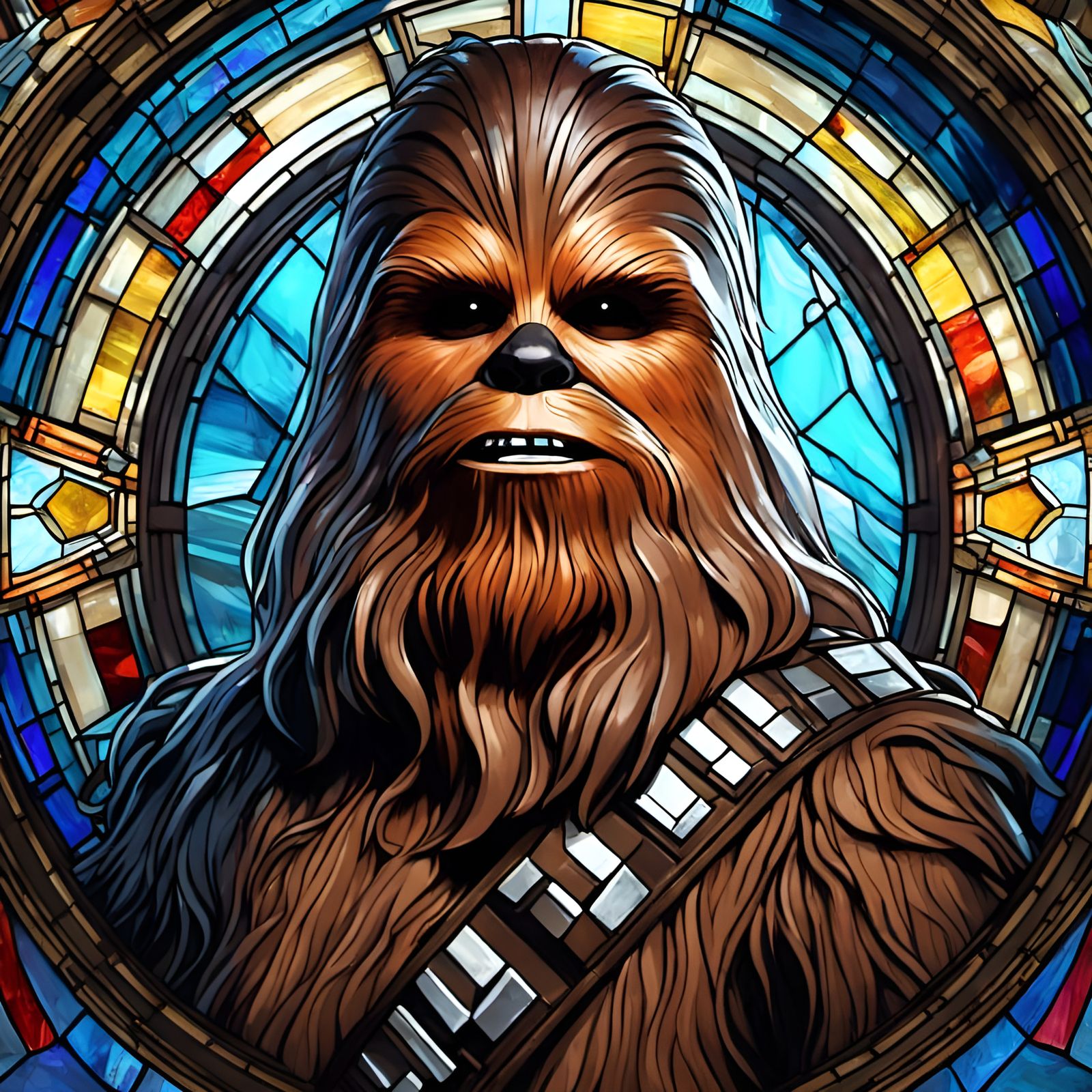 Chewbacca Stained Glass Portrait: Digital Illustration