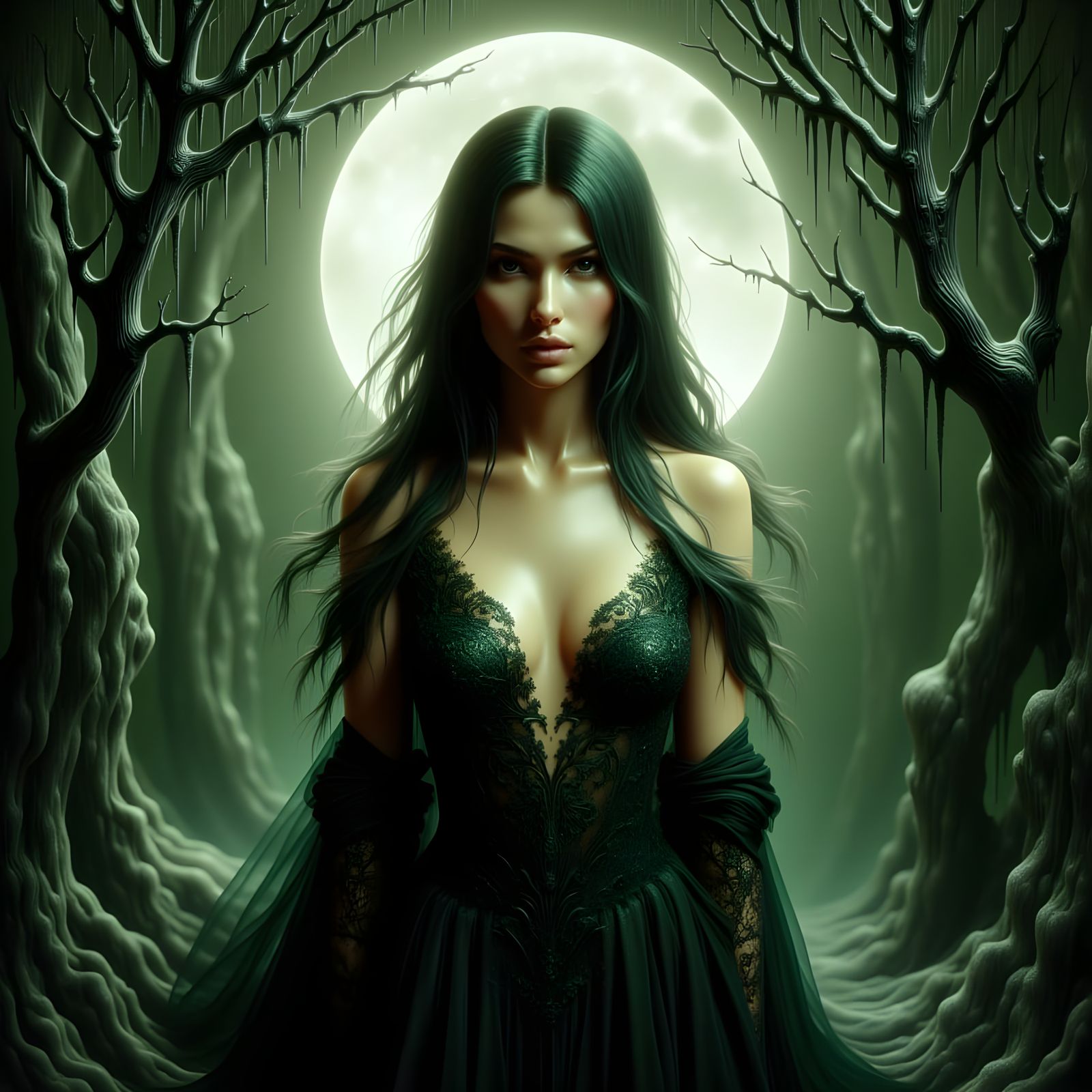 Seductive Vampire Portrait in Moonlit Forest