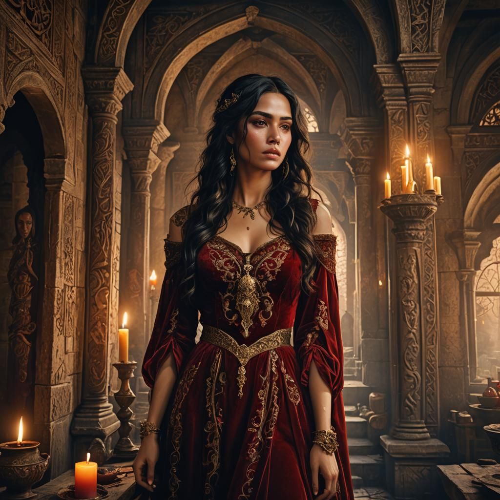 Woman with Dagger in Medieval Apartment