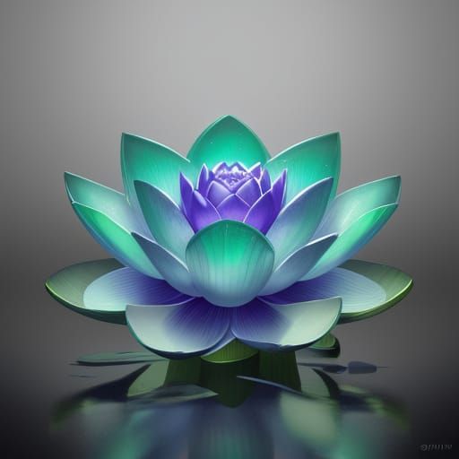 Chrome Lotus with Emerald Crystals, Hyperrealistic Art