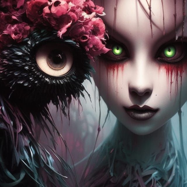 Cute Fluffy Cats in Dark Ink Style