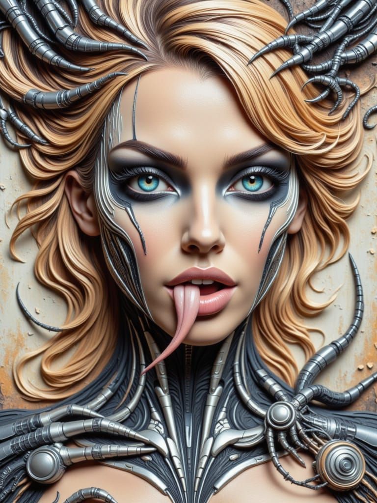 Cyberpunk Watercolor Portrait of a Blonde Female with Cybern...