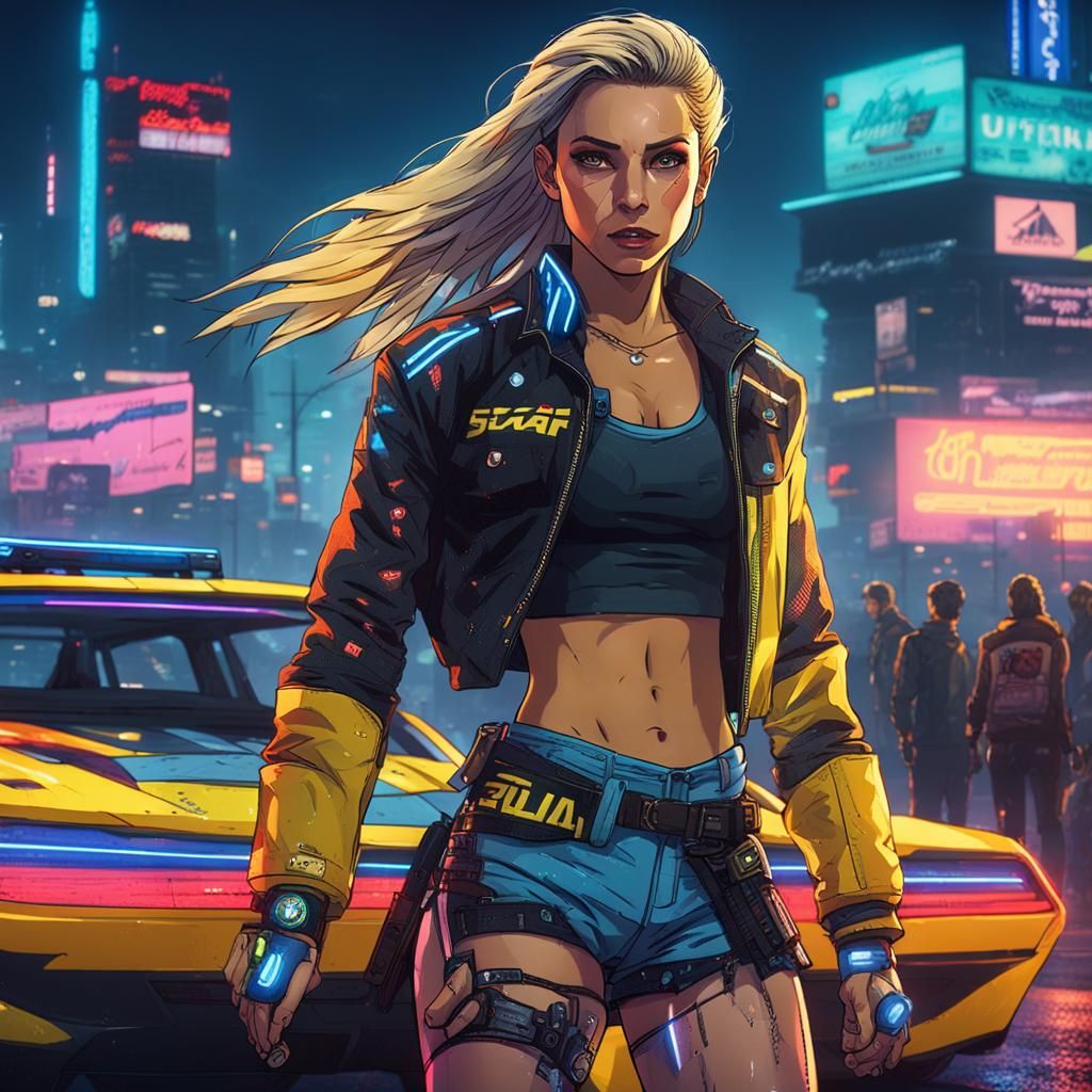 Cyberpunk Woman Ready to Race at Night