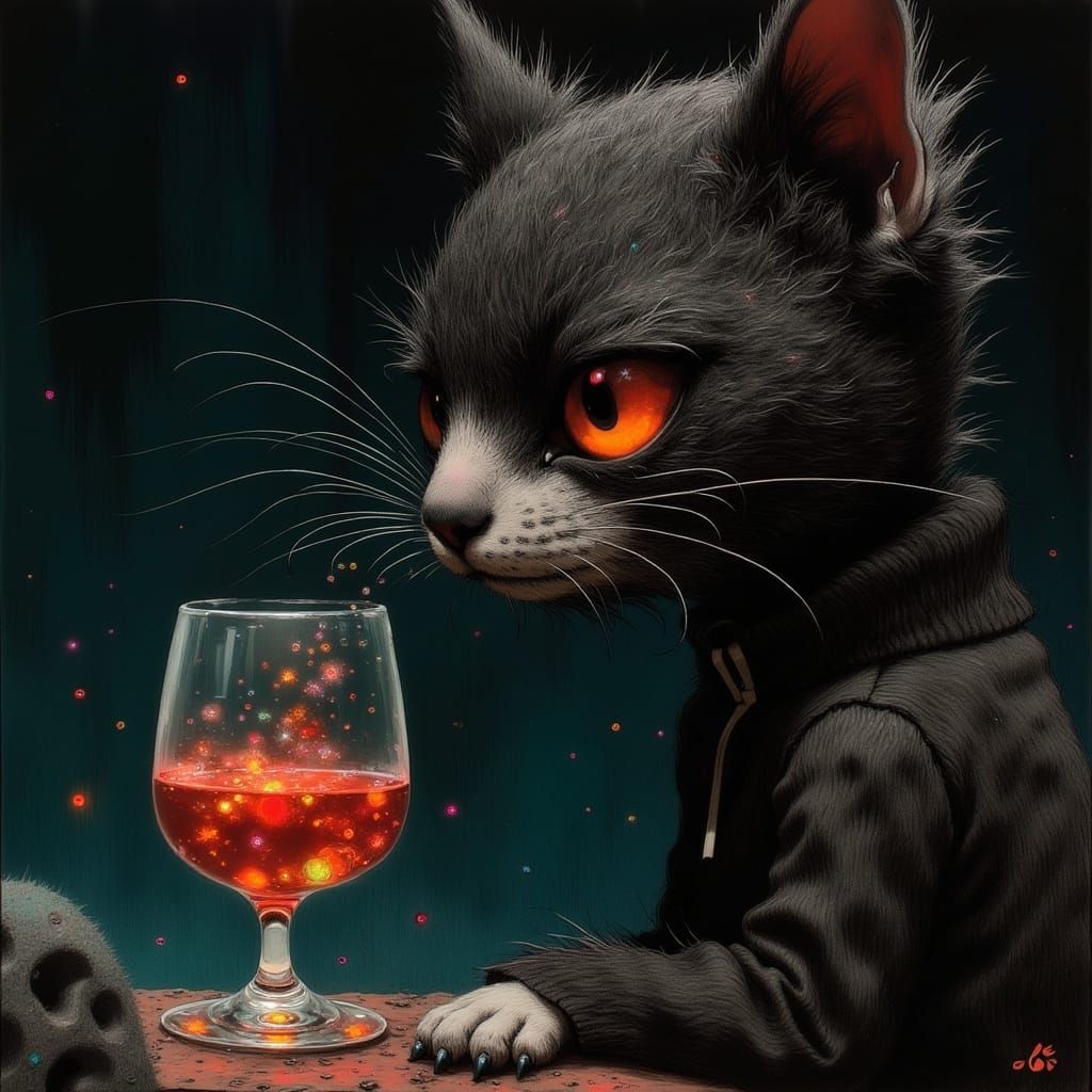 Exotic Cat Gazing Through Amber Cognac