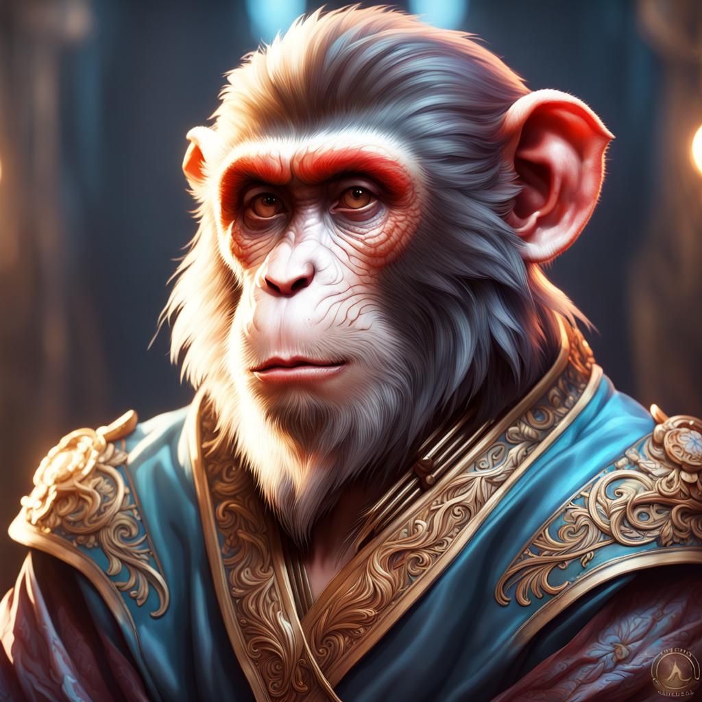 Monkey Bard Portrait with Dynamic Lighting, Detailed Art