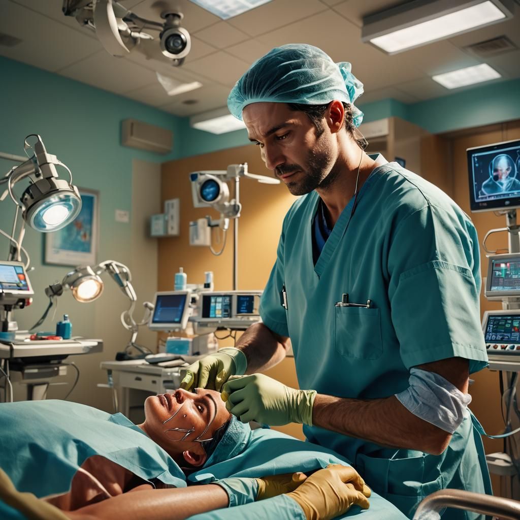 Surgeon Operating: Hyperrealistic Concept Art in Hospital