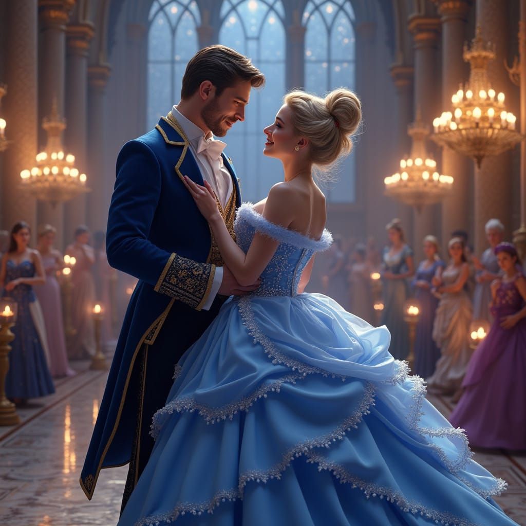 Fairytale Royalty Dances Under Midnight Sky in Gothic Ballro...