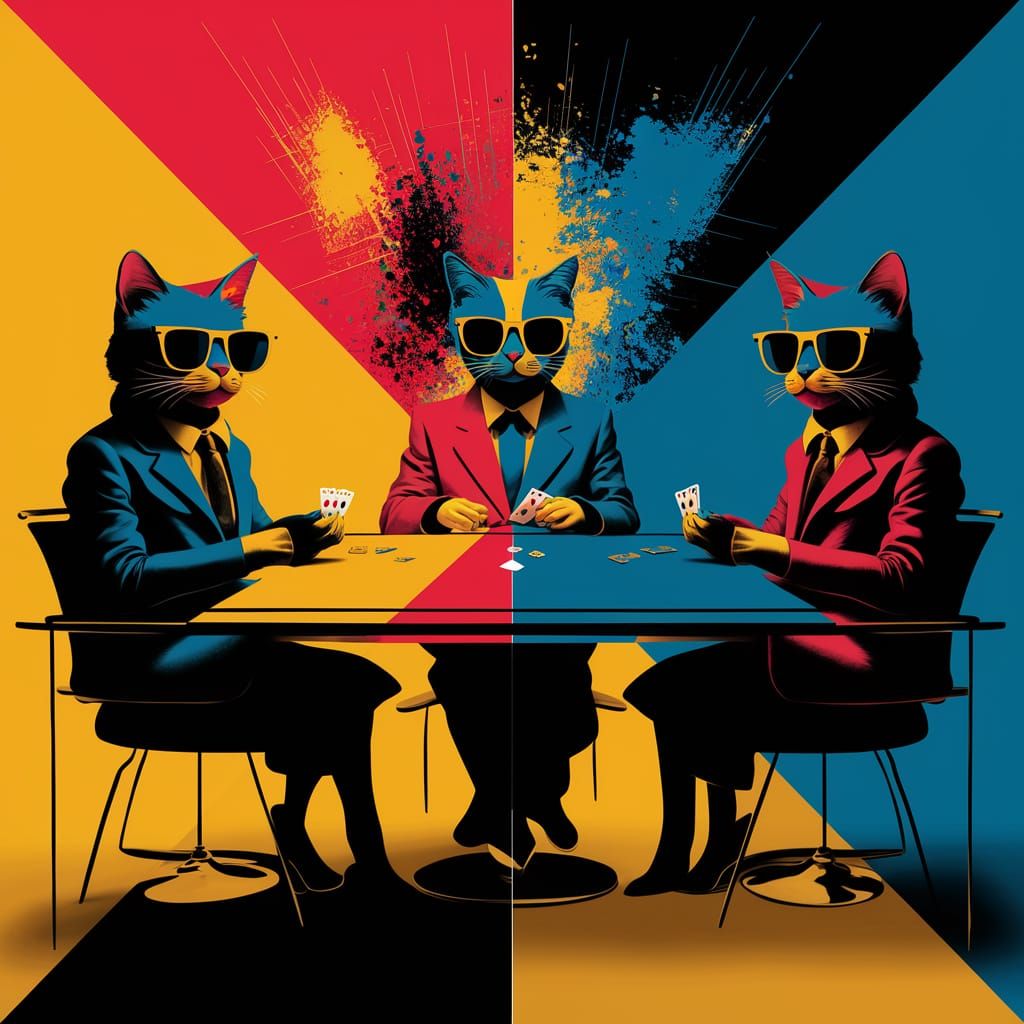 Pop Art Cats Playing Cards in Bauhaus Style