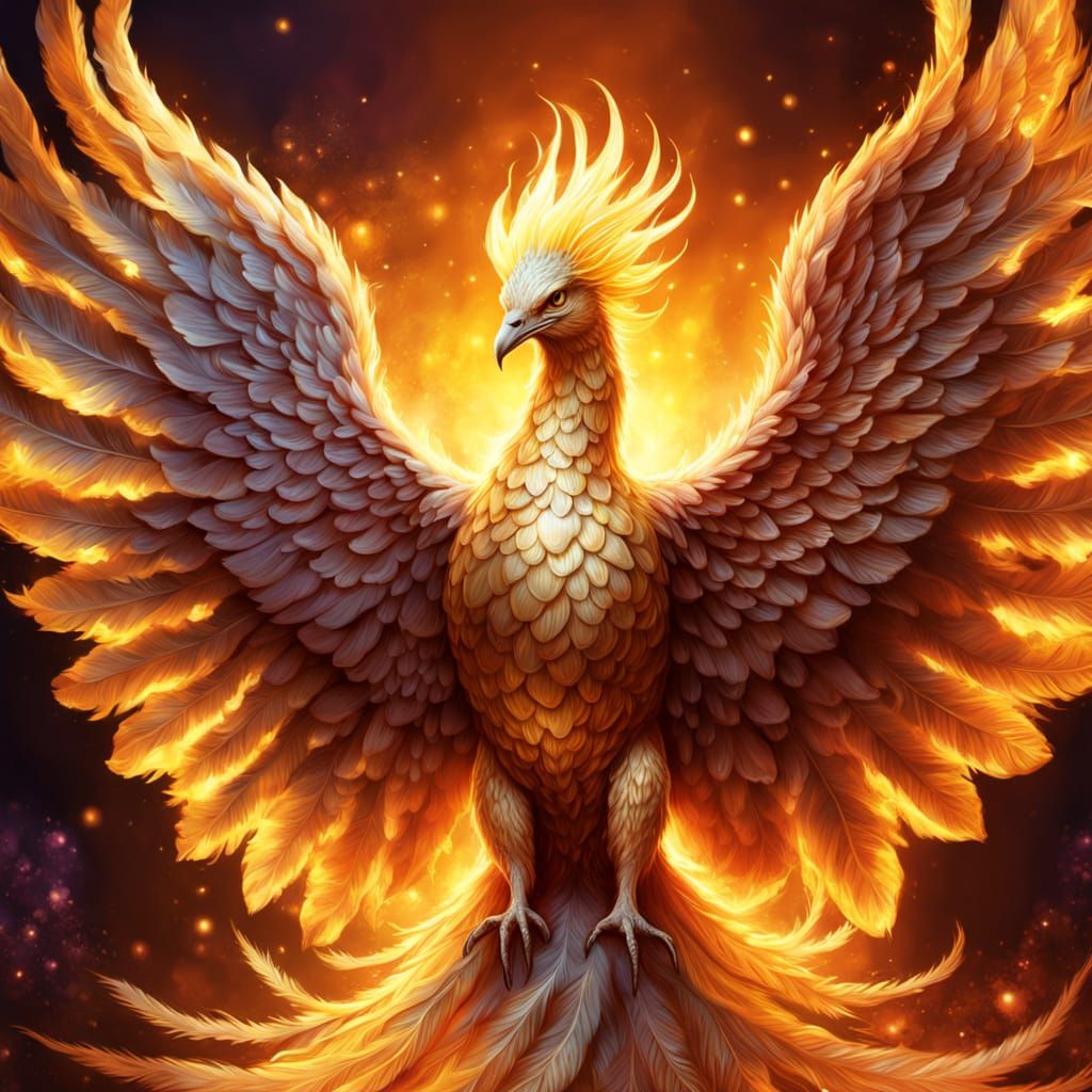 Majestic Phoenix Reborn in Radiant Light and Golden Fire