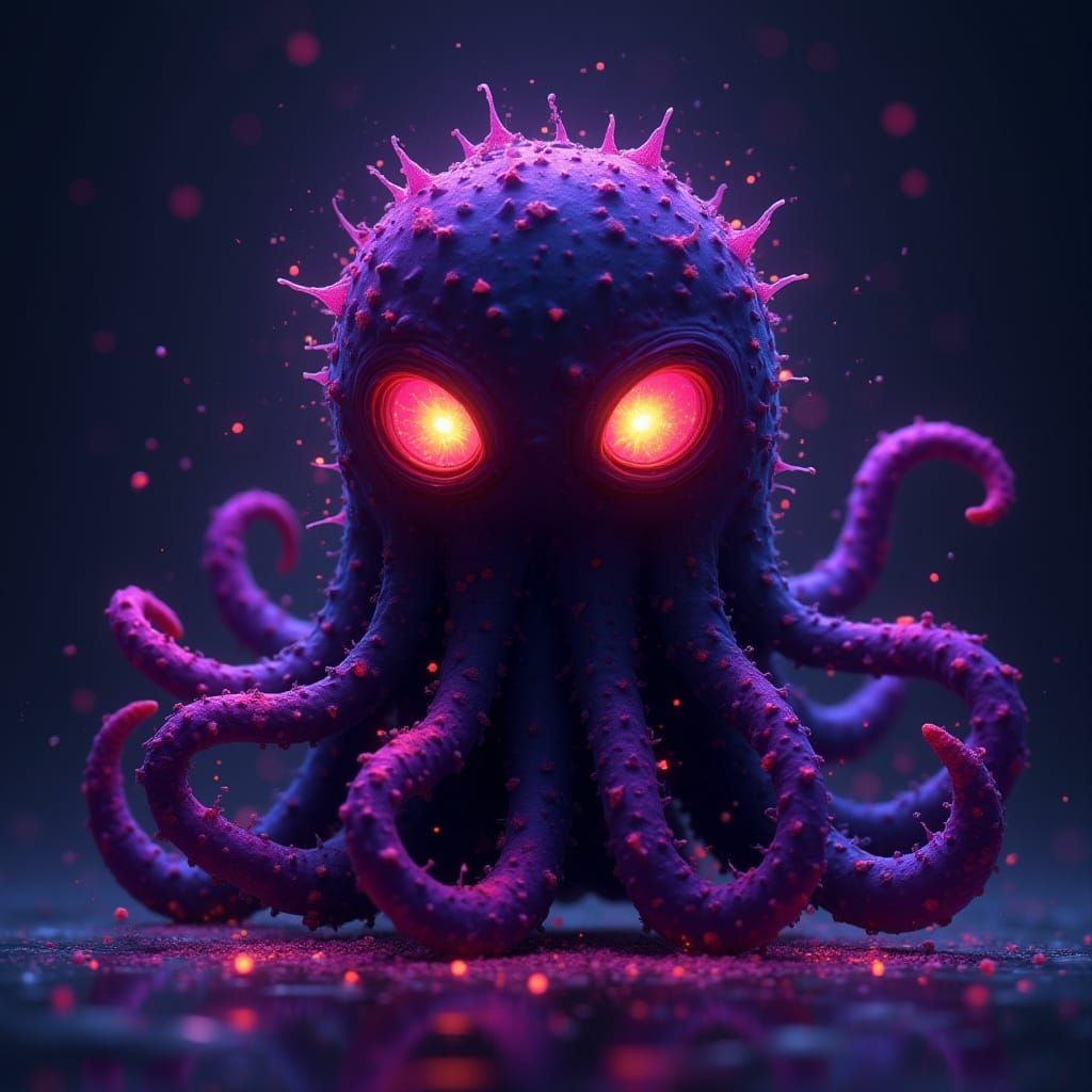 Glitchy Pixel Monster in Cartoon Style