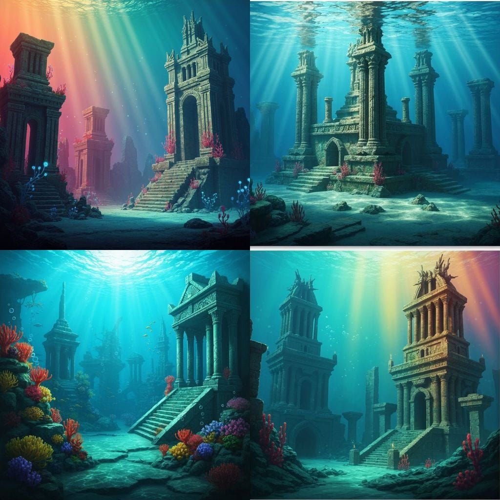 Lost Atlantis City Underwater Ruins in Hyperrealistic Splash...