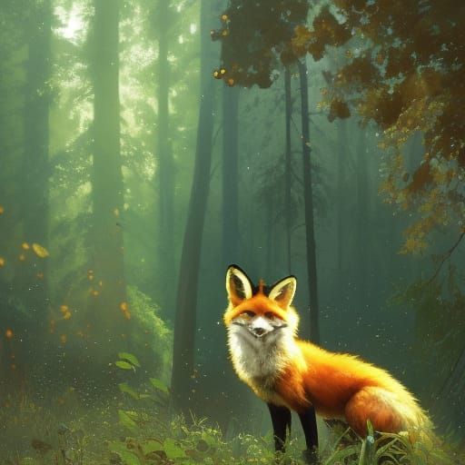 Cute Glowing Fox in Vintage Forest