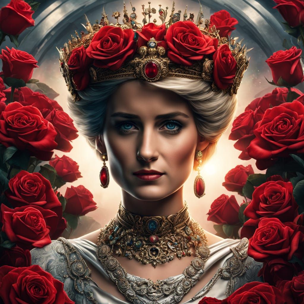 Princess Diana with Roses, Hyperrealistic Sci-Fi Portrait