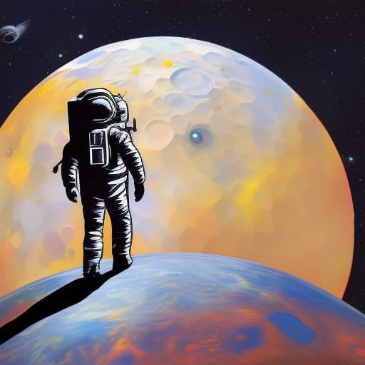 Astronaut in Cityscape: Mixed Media Concept Art