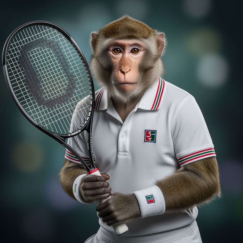 Monkey Tennis Player Portrait in Studio Lighting