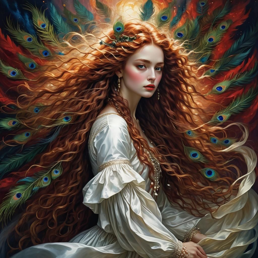 Beautiful Woman with Red Hair in Pre-Raphaelite Style