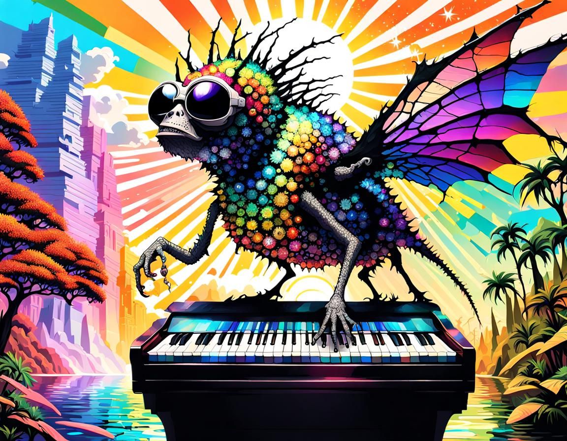 Orchid Pterodactyl Housefly Plays Piano: AI Masterpiece