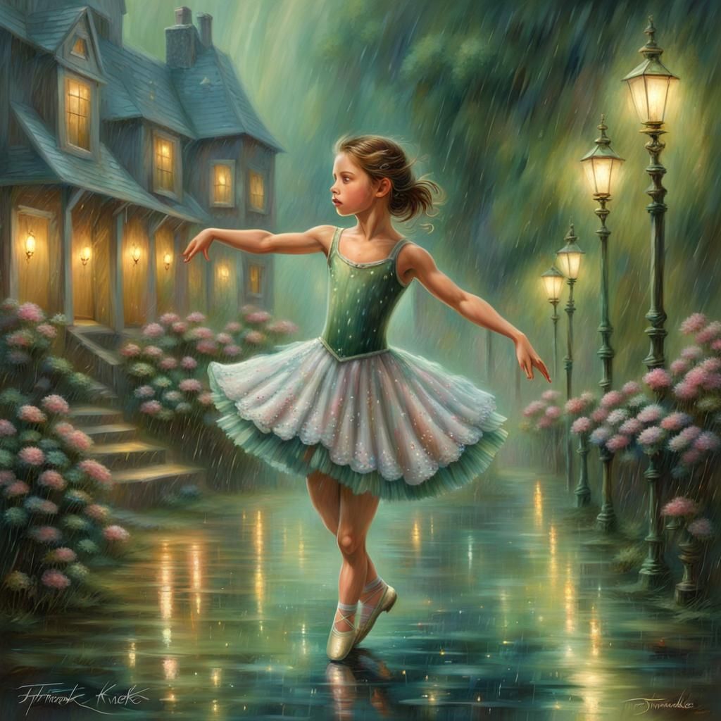 Girl Dancing in Rain, Ethereal Fantasy Style