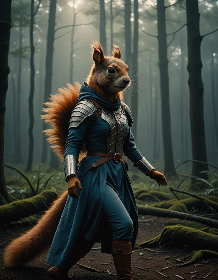 Ethereal Ginger Warrior Emerges from Forest Mist