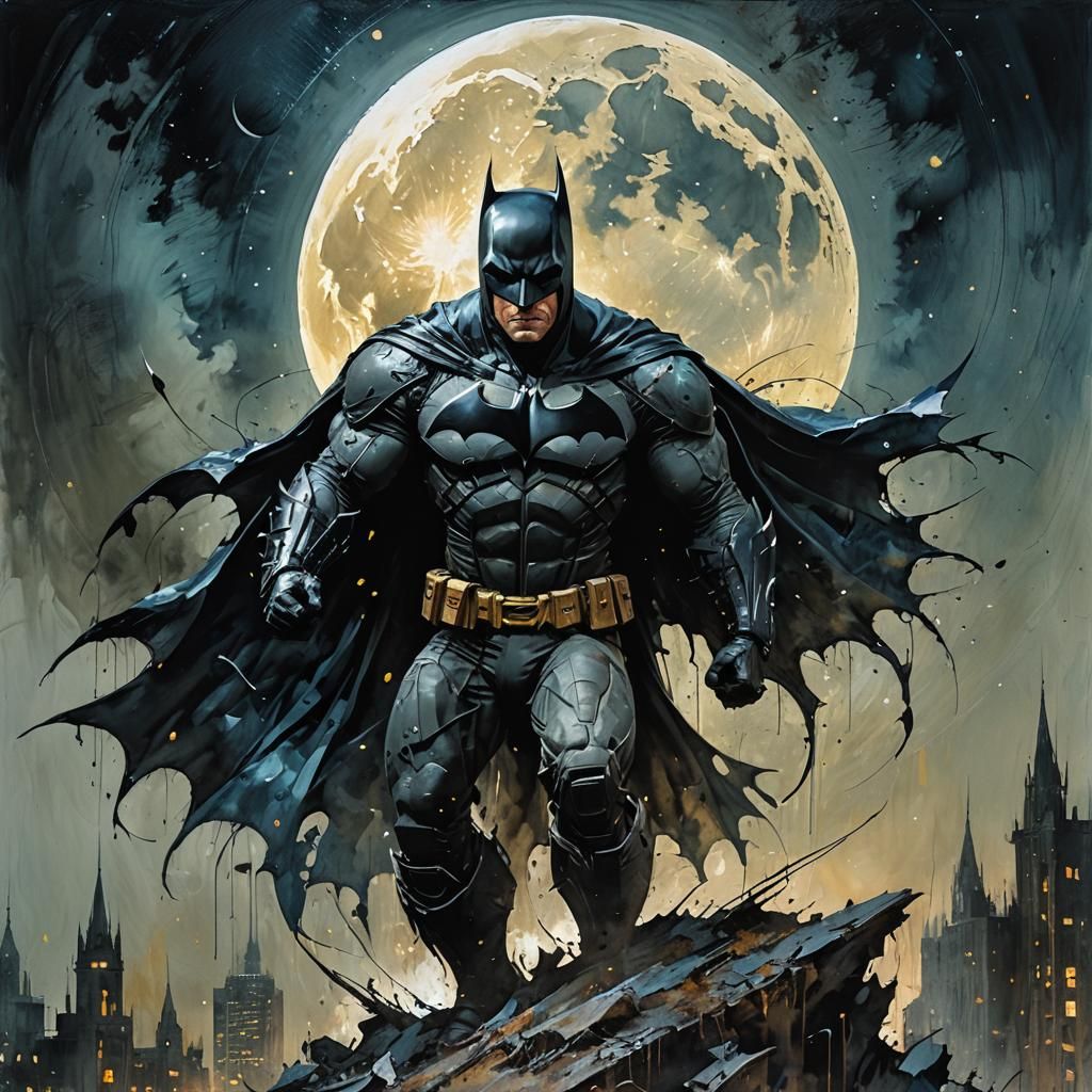 Batman Silhouette: Dynamic Impressionist Matte Painting