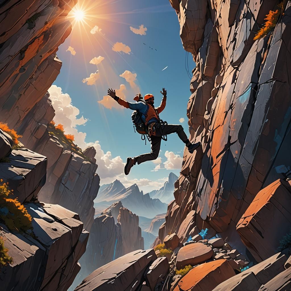 Dramatic Cliffside Scene with Floating Figure