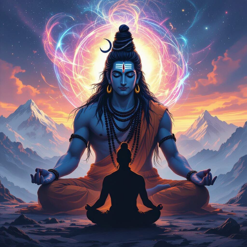 Cosmic Shiva Behind Meditative Silhouette