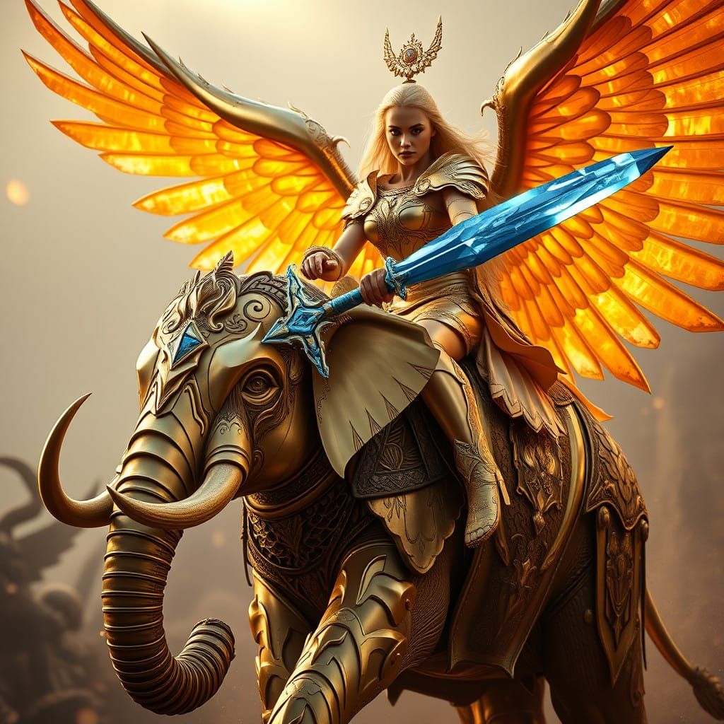 Golden Celestial Elephant War Mount in Epic Angelic Battle