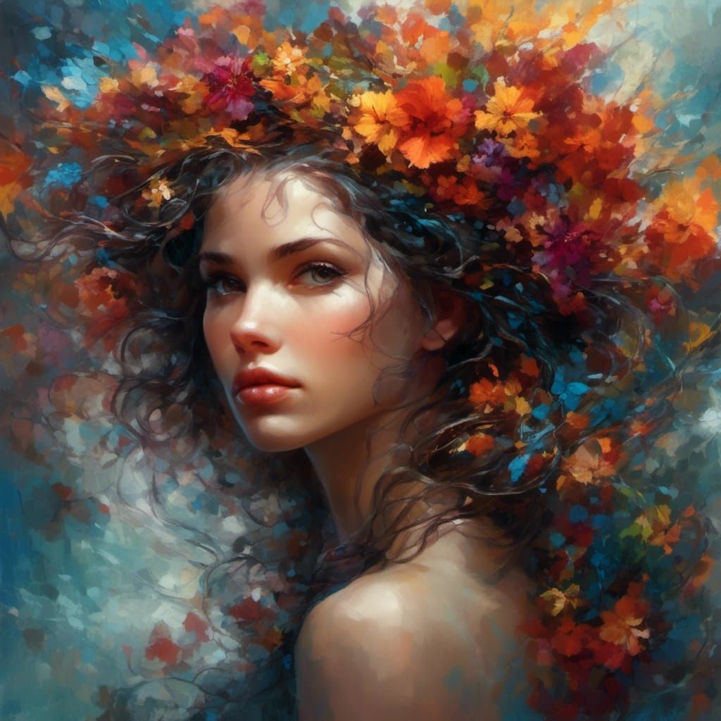 Fantasy Forest Spirit Portrait in Watercolor Style