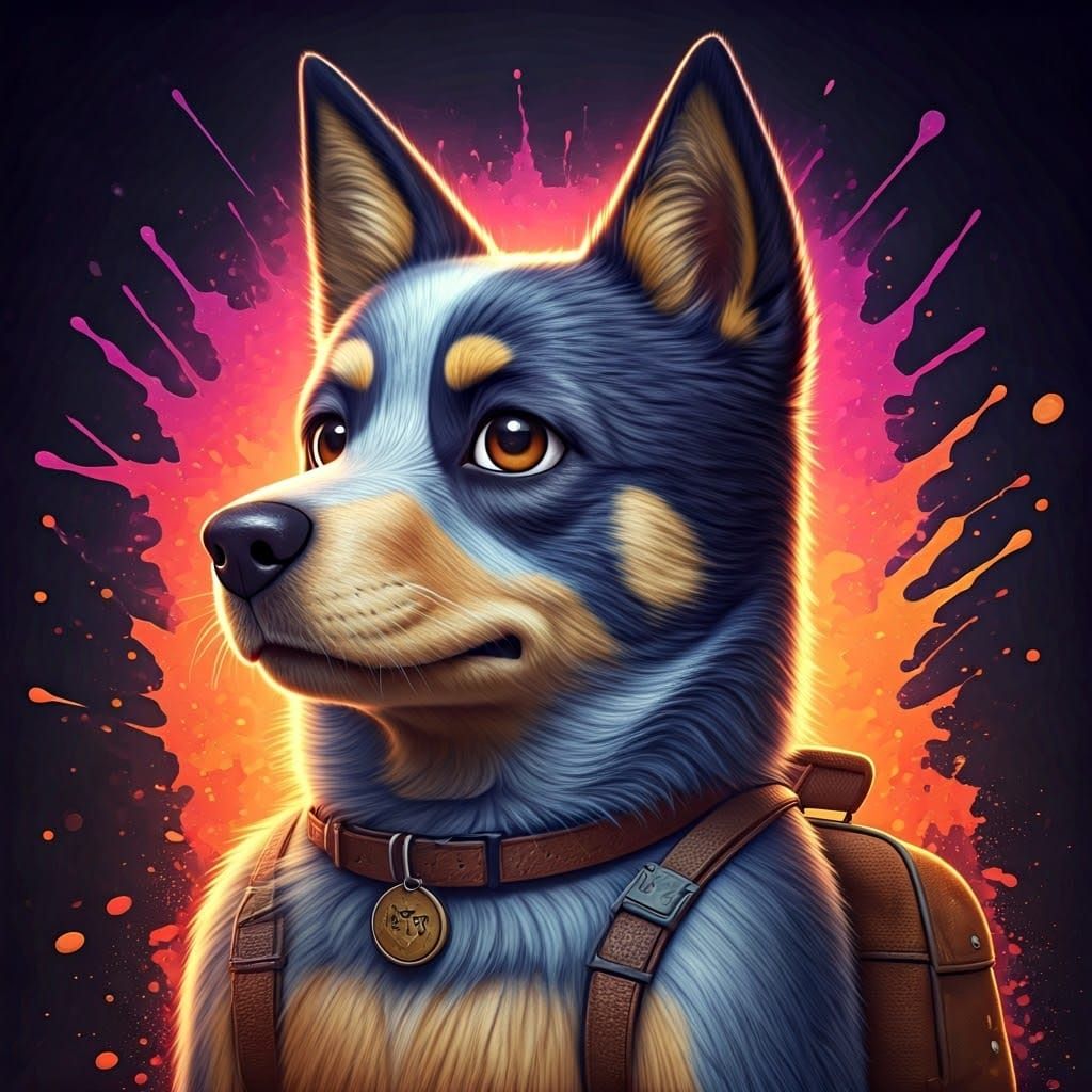 Bluey Portrait in Hyperrealistic Splash Art Style