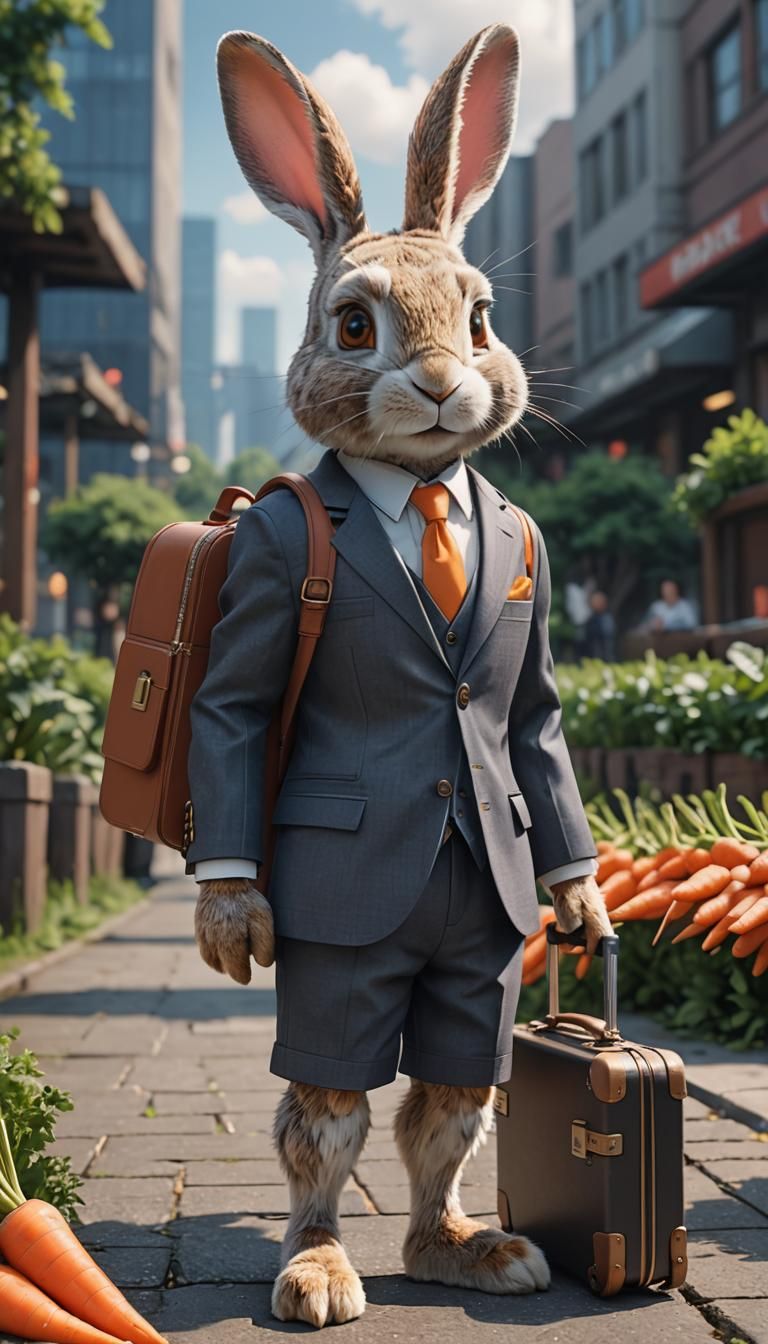 Rabbit Businessman in Suit: Detailed 3D Anime Art