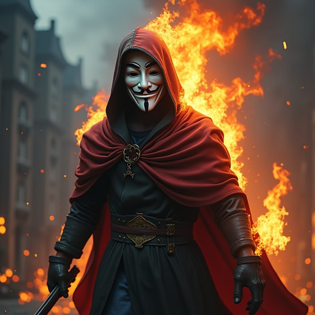 Guy Fawkes Ablaze: Dark Fantasy Concept Art