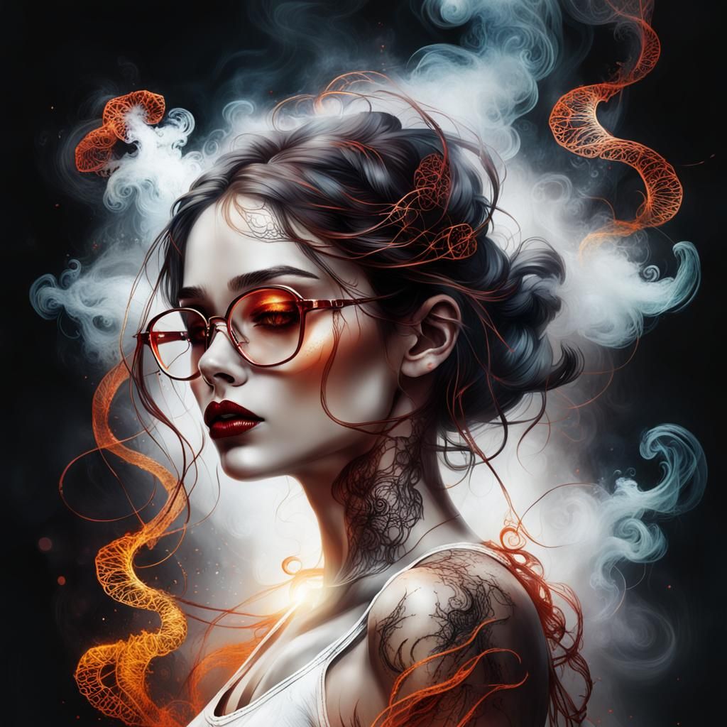 Brunette Girl with Ruby Lips in Dark Fantasy Style