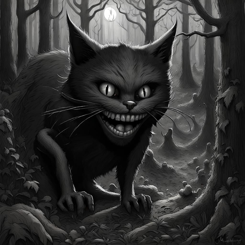 Gothic Black Cat Monster in Dark Woods