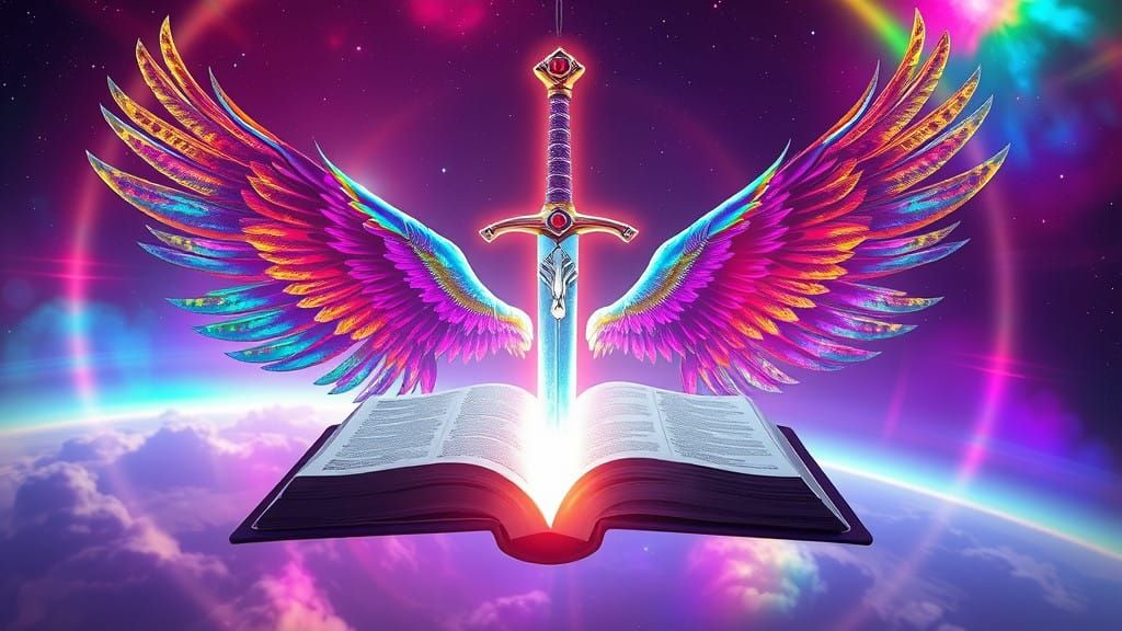 Sapphire Crystaline Sword Radiates Light in Biblical Scene