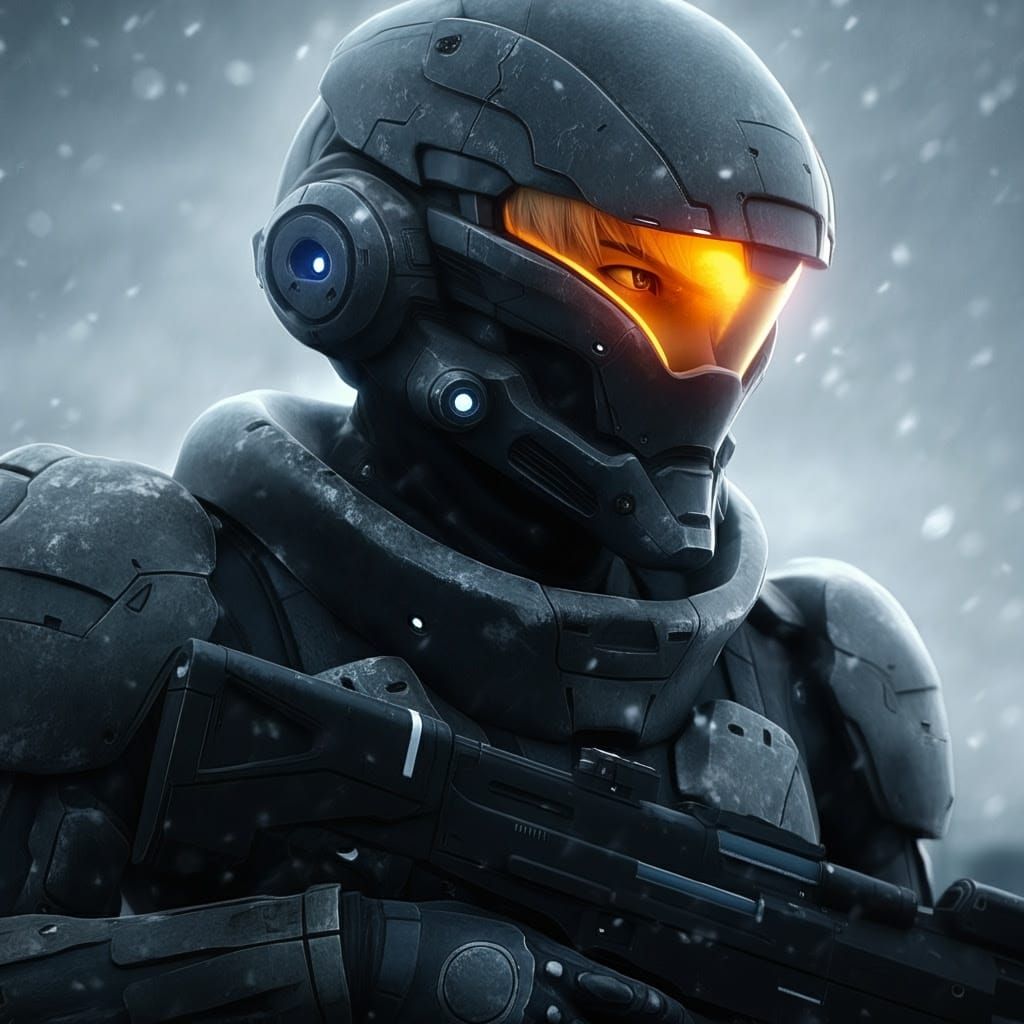 Scifi Soldier Anime Boy in a snow storm...