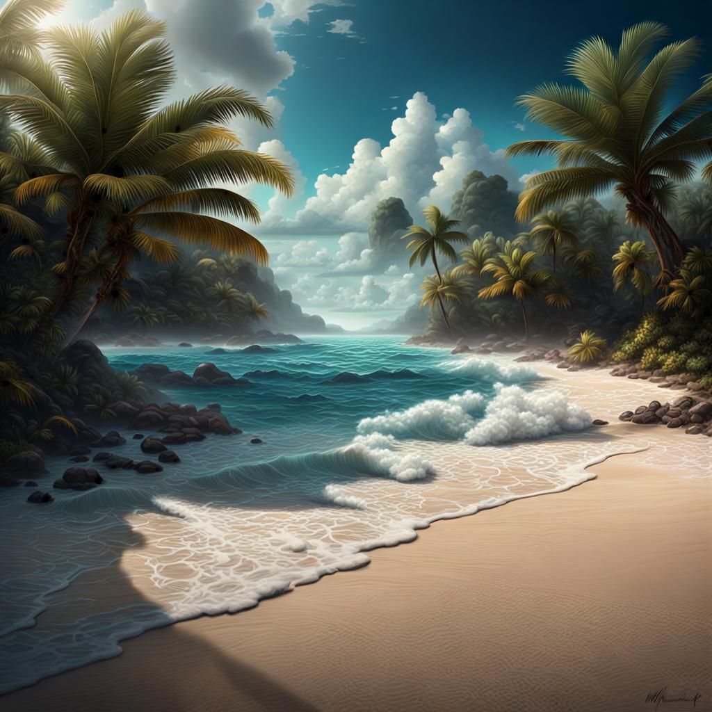 Caribbean Shoreline in Digital Matte Painting Style