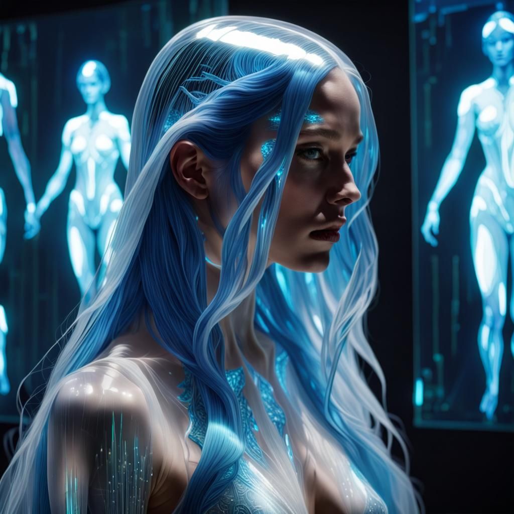 Futuristic Holographic Woman in Blade Runner Style