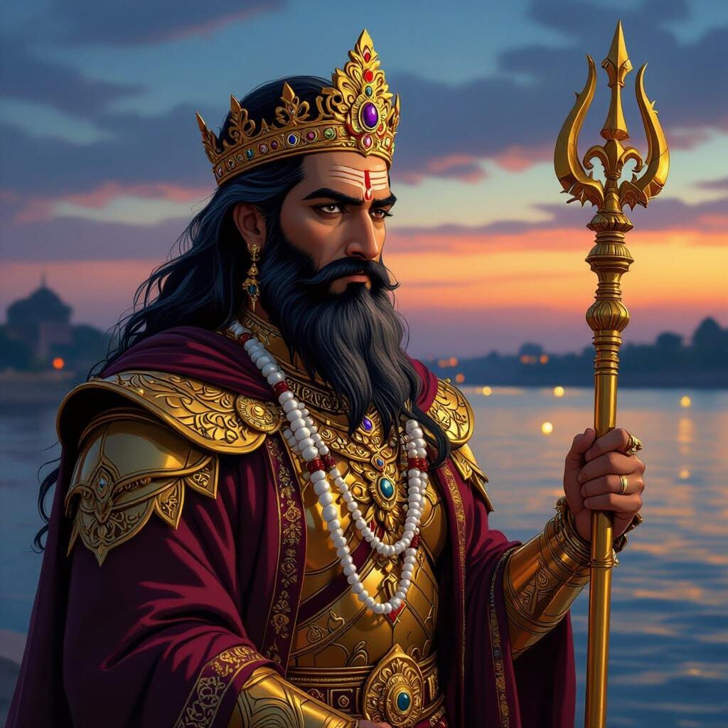 Indian King by Ganga River in Anime Style