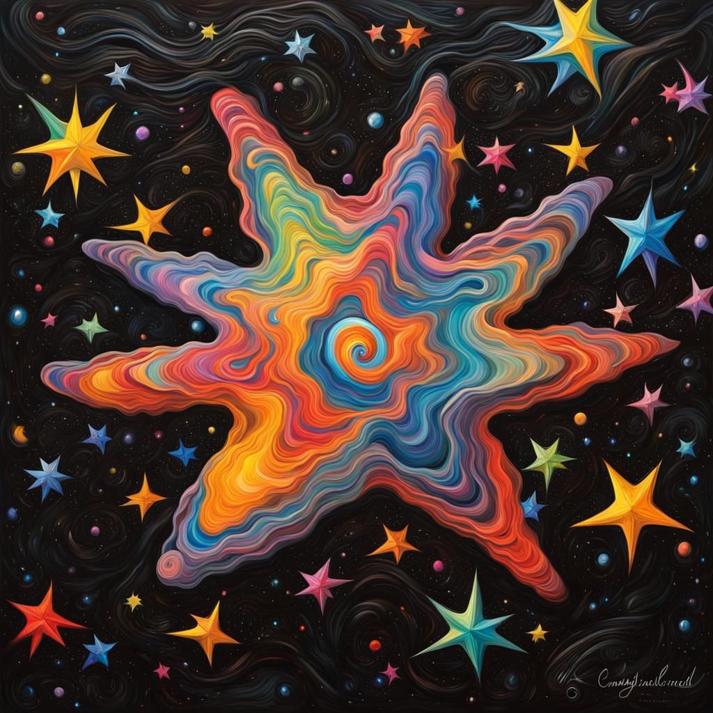 Electromagnetic Star in Impasto Oil Paint Style
