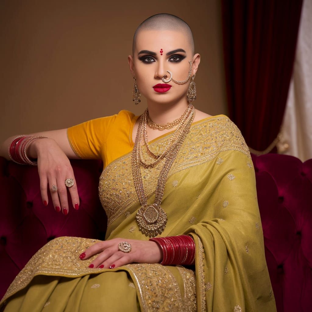 Regal Indian Androgynous Male in Elegant Saree