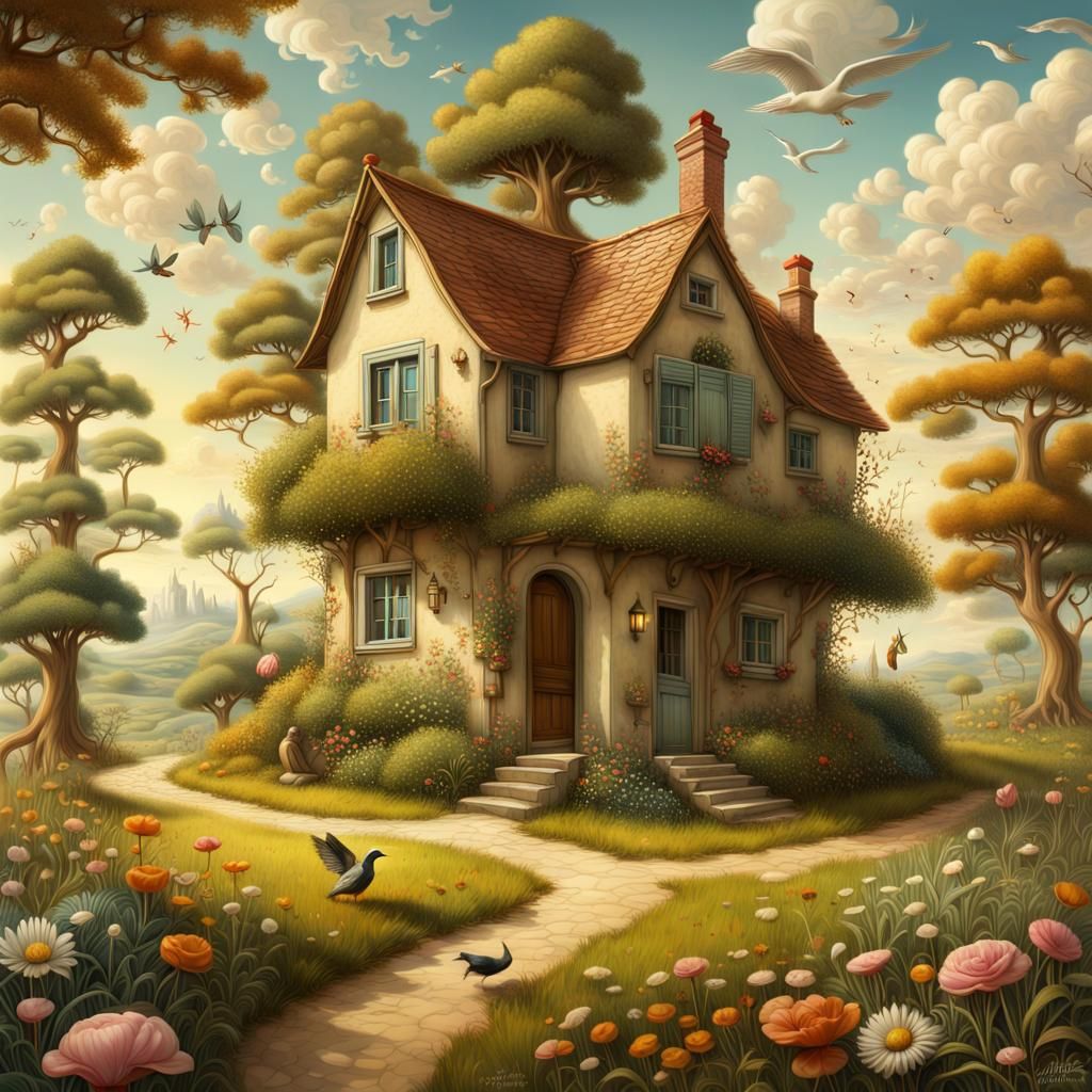 Hyperrealist Landscape with Animals and Dreamlike Light