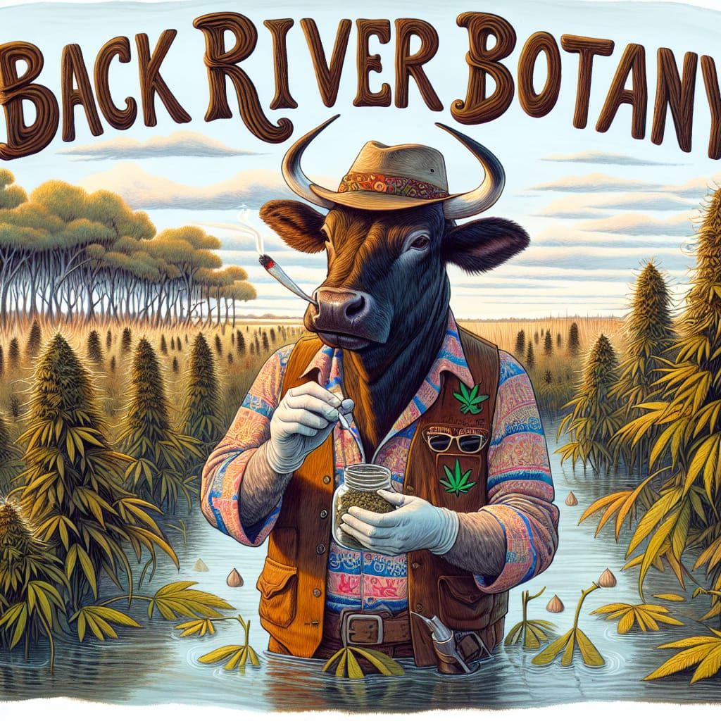 Hippy Bull Counting Seeds in Marsh Landscape