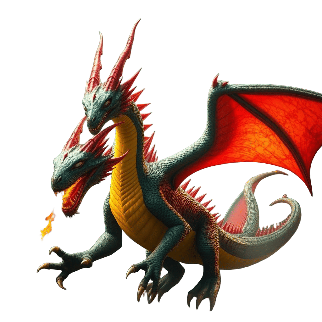 Majestic Green Dragon with Crimson Wings and Fierce Flames