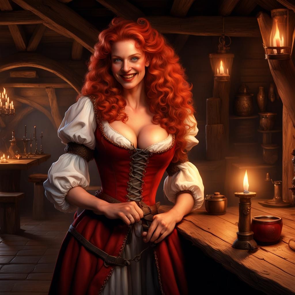 Medieval Tavern Wench in Detailed Fantasy Art Style