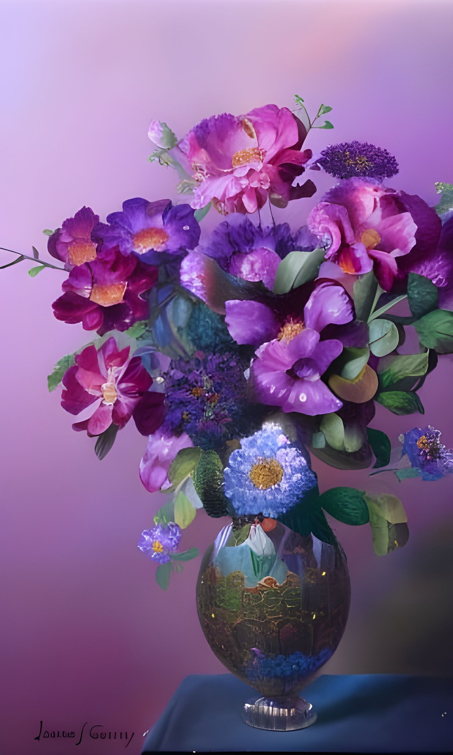 Bejeweled Floral Arrangement in Oil Painting Style