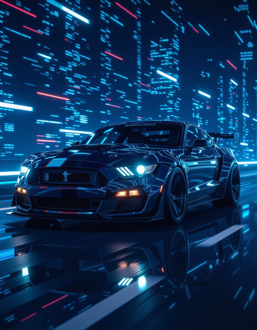 Futuristic Obsidian Muscle Car in Digital Realm