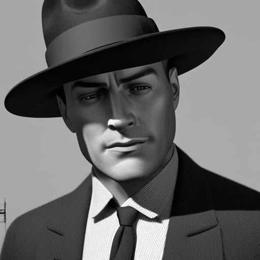Film Noir Detective in 1940s Style, Photorealistic Portrait